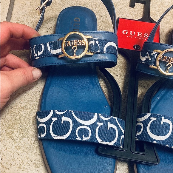 Blue-“Carle Denim” Guess Logo Strap Sandals - Picture 3 of 4